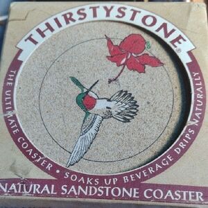 Thirstystone Sandstone Coaster Set with Hummingbird and Red Flower